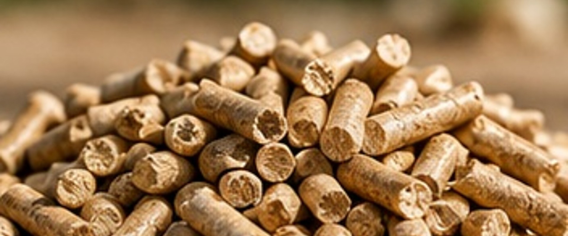 Premium wood pellets photographed in a natural outdoor setting